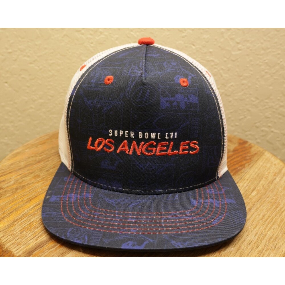 NFL Super Bowl LVI Los Angeles Trucker Hat Snapback Mesh Cap Orange Navy White